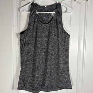 Ictive Womens Space Dye Racerback Tank Top Gray Keyhole Activewear Large